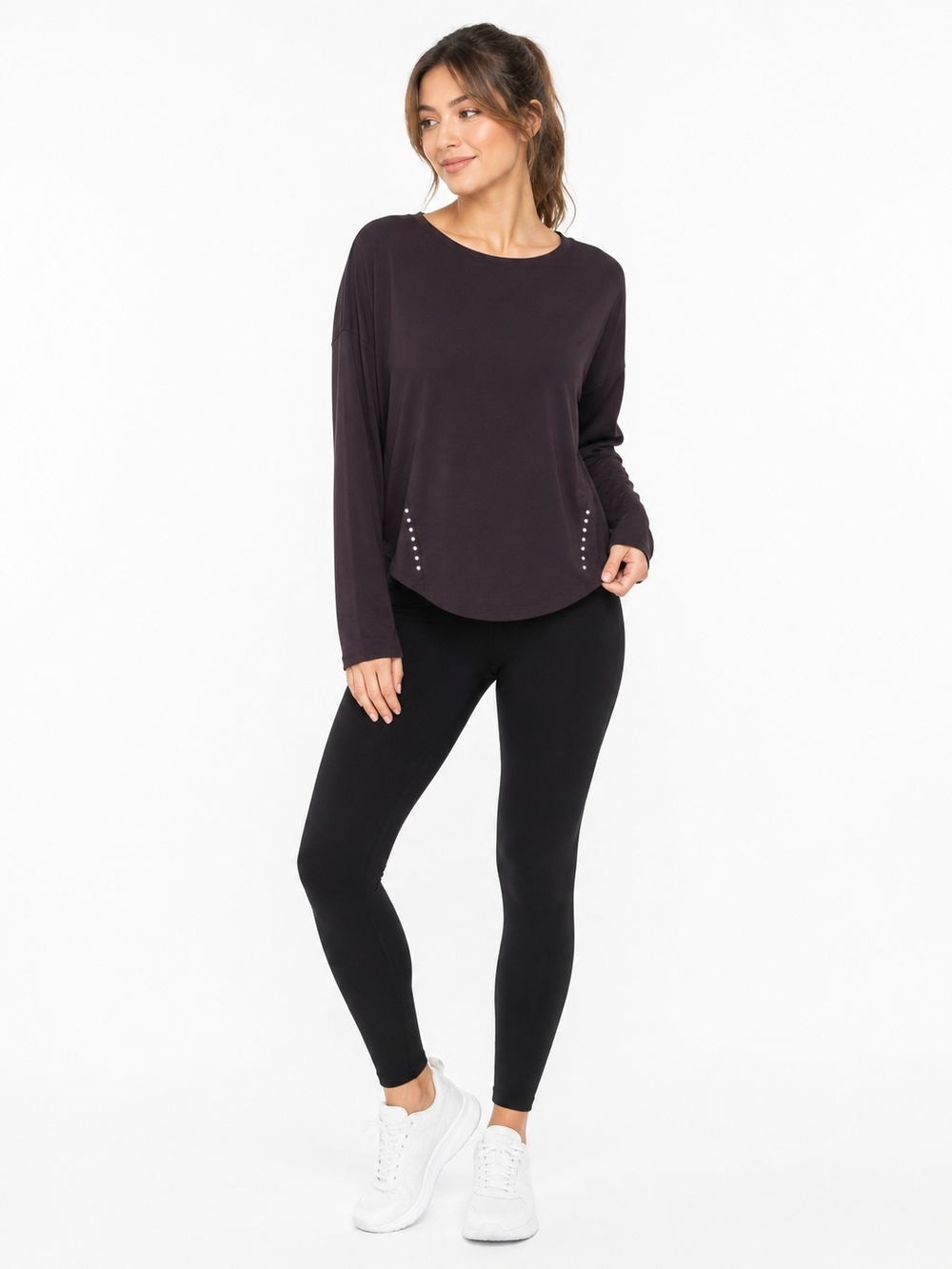 Relaxed Scoop-Neck Long Sleeve Top - Plum Purple